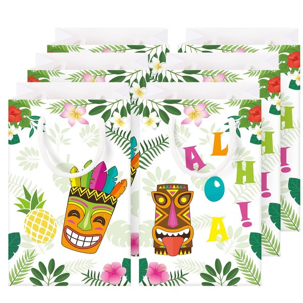 WERNNSAI 16PCS Aloha Party Favor Bags - 2 Style Hawaiian Tropical Party Supplies Tiki Pineapple Gift Bags Aloha goodie Bags Candy Treat Bags Birthday Baby Shower Summer Pool Picnic Party
