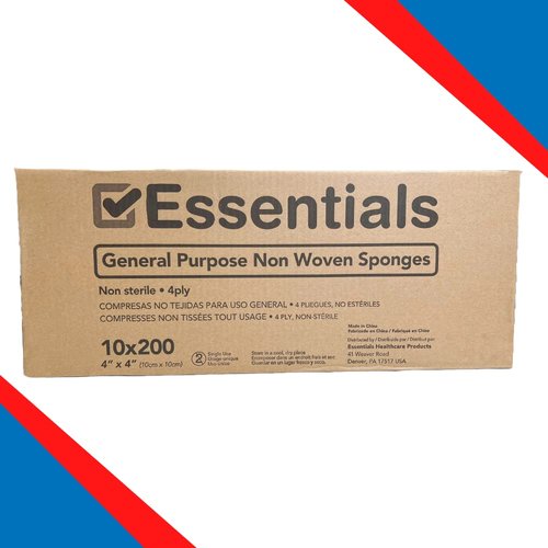 Essentials Non-Sterile Gauze Sponges – One (1) Full Case (10 Packs of 200), 4-Ply, 4’’ x 4’’ Gauze Pads, One Package, Non-Woven Gauze Sponges, Wound Care Product for First Aid Kit/Medical Facilities