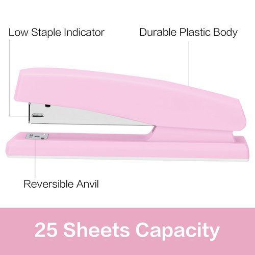 Deli Stapler, Desktop Stapler, 2 Pack, Office Stapler, 25 Sheet Capacity, Includes 2000 Staples and 2 Staple Removers, 2 Pack,Pink