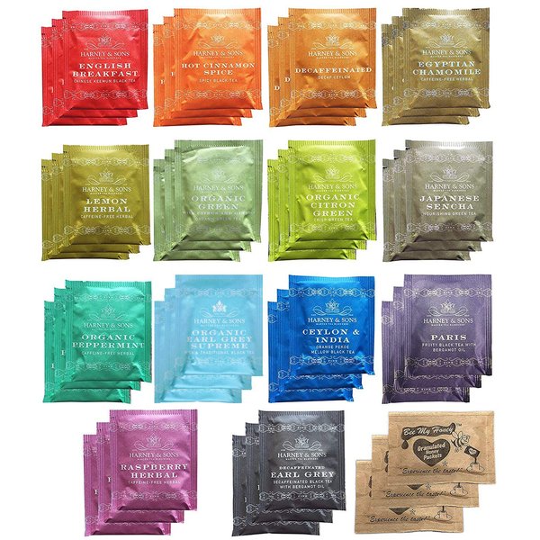 Harney & Sons Assorted Tea Bag Sampler 42 Count With Honey Crystal Packs Great for Birthday, Hostess and Co-worker Gifts