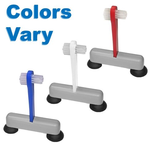 Rehabilitation Advantage Denture Scrub Brush & Suction Cup Holder,Red/Gray