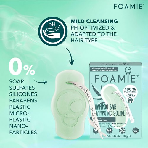 Foamie Natural Shampoo Bar Dry Hair, Aloe Vera Bar Shampoo for Dry Hair & Scalp, Plastic Free Shampoo Bars saves 2 Bottles per Bar, Solid Shampoo Bars Cruelty, Paraben & Sulfate Free