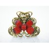 Medium butterfly flower jeweled antique bronze hair claw clip (Primary color: Red)