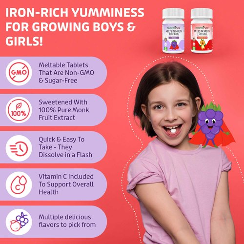 NutritiPure Kids Chewable Iron Supplement (Ferronyl®/Carbonyl Iron 9 mg with Vitamin C 30 mg) Tablet in Delicious Grape Flavor 90 Count (1 Bottle) (2)