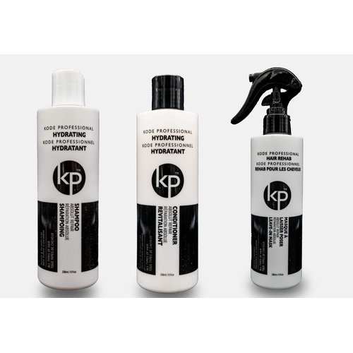 3pc Rehab Bundle: Kode Professional Hydrating Shampoo, Hydrating Conditioner and Hair Rehab Bundles (8oz Rehab)