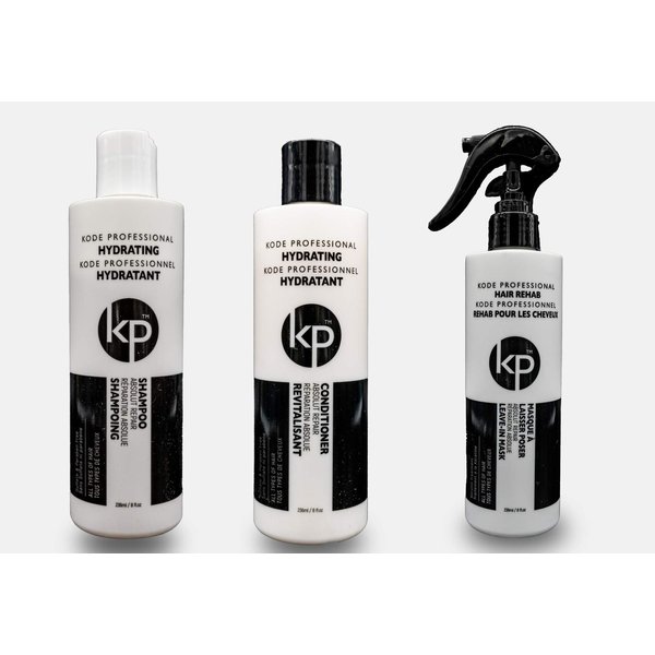3pc Rehab Bundle: Kode Professional Hydrating Shampoo, Hydrating Conditioner and Hair Rehab Bundles (8oz Rehab)