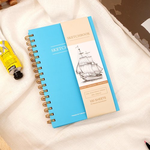 Yoment 5.5" x 8.5" Sketchbook for Drawing Small Spiral Bound Sketch Pad for Kids Hardcover Sketch Book(68lb/100gsm) Artist Drawing Blank Paper Notebook for Painting Sketching Pad with Pencil, Blue