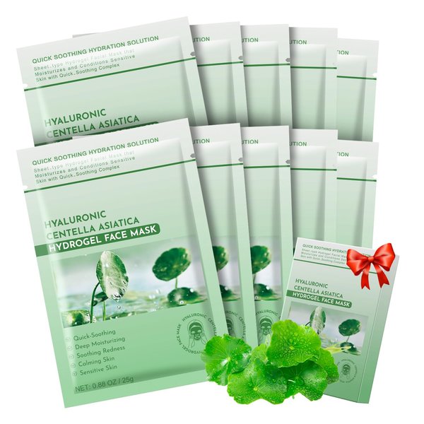 Cica Sheet Mask, Soothing Mask with Aloe,Centella Asiatica,Hyaluronic Acid,Hydrating Facial Sheet Mask for Sensitive Skin,Refreshing,Moisturizing,Deep Repairing,Spa Face Masks Skincare Gifts 10 pack