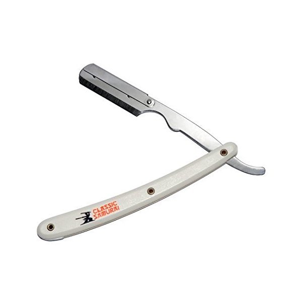 Classic Samurai Stainless Steel Professional Barber Straight Edge Razor (WHITE)