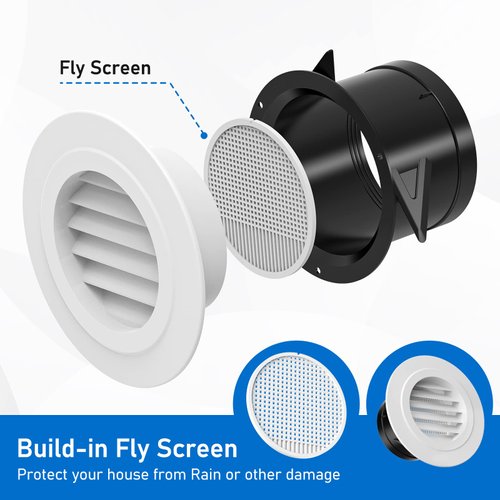 Soffit Vents 4 Inch, Hon&Guan Soffit Exhaust Vent Exterior Round Vent Cover with Built-in a Fly Screen for Bathroom Office Home-2PCS