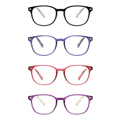 JM Reading Glasses Set of 4 Quality Spring Hinge Readers Men Women Glasses for Reading +3.0 Mix Color