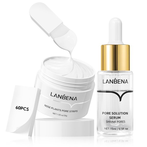 LANBENA 3 in 1 Blackhead Removing Set, Pore Strips+Pore Solution Serum+Removal Strip Paper, Black Head Remover Mask for Face, Pore Minimizer & Reducer for Face, Leaving Your Skin Fresh and Clean