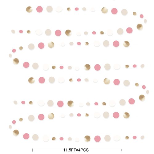 Champagne Gold Dusty Pink Decorations Circle Dots Garland Gold Pink Nude Neutral Cream White Boho Hanging Polka Dot Streamer for Bridal Shower Birthday Wedding Engagement Baby Shower Party Supplies