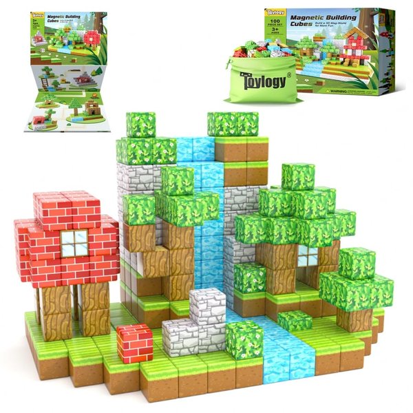 100PCS Magnetic Blocks-Build Mine Magnet World Set for Boys & Girls Age 3-5 6-8, STEM Sensory Toys for Toddlers Gifts for 3+ Years Old Girls Boys,1" Magnet Cubes Classroom Must Haves Construction Toys