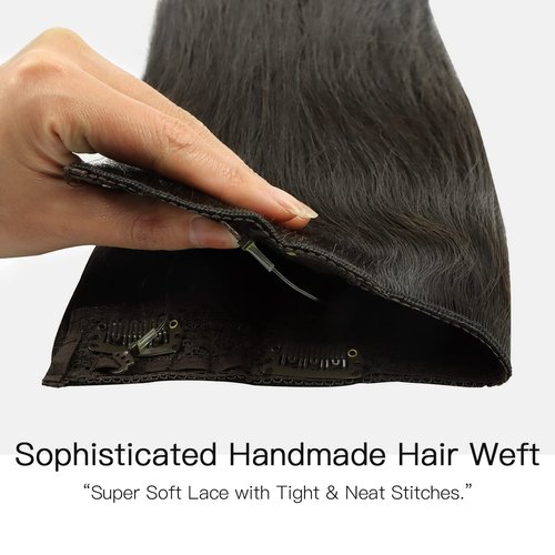 HOTBANANA Wire Hair Extensions, 12 inch 70g Dark Brown Fish Line Hair Extensions Real Human Hair Straight Invisible Wire Hair Extensions Remy Hair Extensions