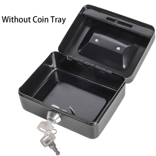 Jssmst Locking Small Steel Cash Box without Money Tray,Lock Box,Black Small