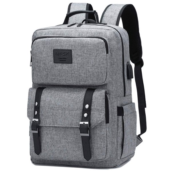 HFSX Laptop Backpack Women Men College Backpacks Bookbag Vintage Backpack Book Bag Fashion Back Pack Anti Theft Travel Backpacks with Charging Port fit 15.6 Inch Laptop Grey
