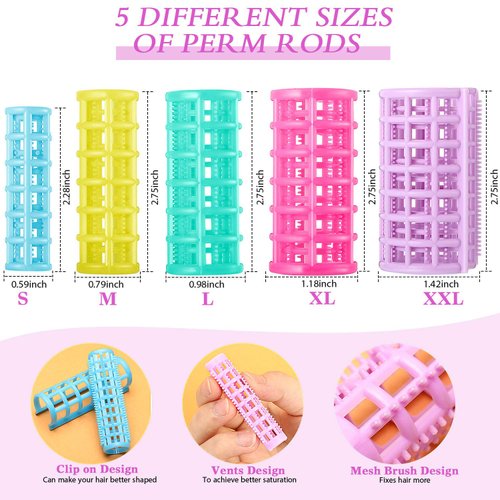 30 Pieces Plastic Hair Rollers Curlers Self Grip Rollers Hairdressing Curlers No Heat Hair Curlers for DIY Hairdressing Hair Salon Hair Barber, 5 Sizes