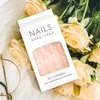 Press on Nails Square Medium French Tips 24Pcs Glossy Full Cover Artificial Pearl Fake Nails with Line Designs Reusable Coffin Acrylic False Nails Glue Stick on Fingernails with Charm for Women