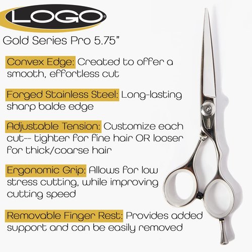 Cricket Logo Gold Series Pro 5.75” Hair Cutting Shear and 30T Thinning Texturizing Scissors Duo Set, Stainless Steel, Convex Edge, Value Set with Hair Dryer Gift