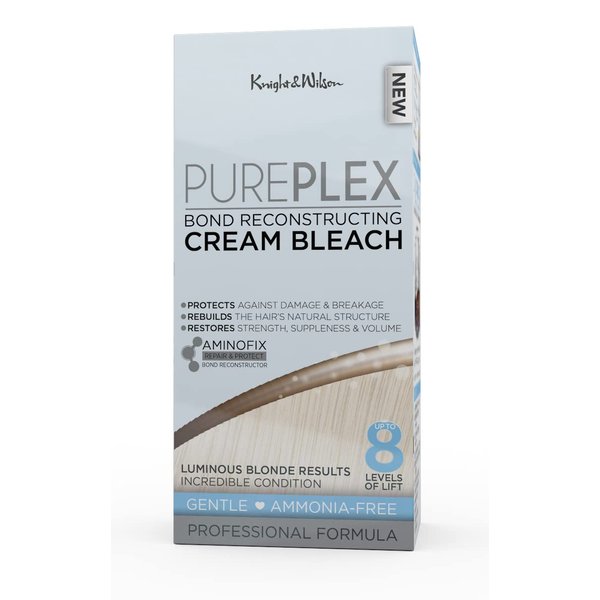 Knight & Wilson PurePlex Cream Hair Bleach. Powder Free. Bond Reconstructing. Up to 8 of Lift, Protects & Repairs during Lightening. Complete bleaching kit with tint bowl and brush. Ammonia Free.