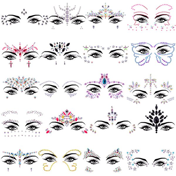 SIQUK 20 Sets Face Jewels Rhinestones Face Gems Stick on Eye Jewels Stickers Crystal Face Jewel for Festival Rave Carnival Party