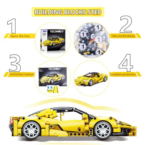 SIENON Technic Super Sports Car Building Kit Pull Back Race Car Toy, Racing Sports Collectible Model Supercar Building Set, Sports Vehicle Construction Toys for Kids Girls Boys Age 6+ (391 Pcs)
