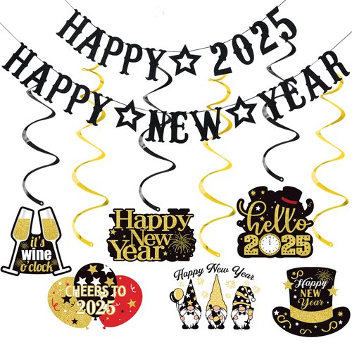 Black Glitter Happy 2025 Happy New Year Banner 2025 New Years Banner New Year Eve Banner 2025 Happy Nye Banner 2025 for New Years Eve Party Supplies 2025