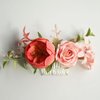 Fangsen Boho Rose Rose Flower Yellow Chamomile Little Sunflower Eucalyptus Leaves Lover Grass Hair Comb Bridal Headpiece Floral Hair Accessories for Brides and Bridesmaids Silver (Coral Red)