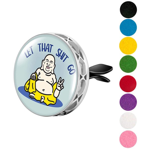 Wild Essentials Let It Go Buddha Essential Oil Car Vent Diffuser, Stainless Steel Locket Pendant With 8 Color Refill Pads, Customizable Air Freshener for Aromatherapy
