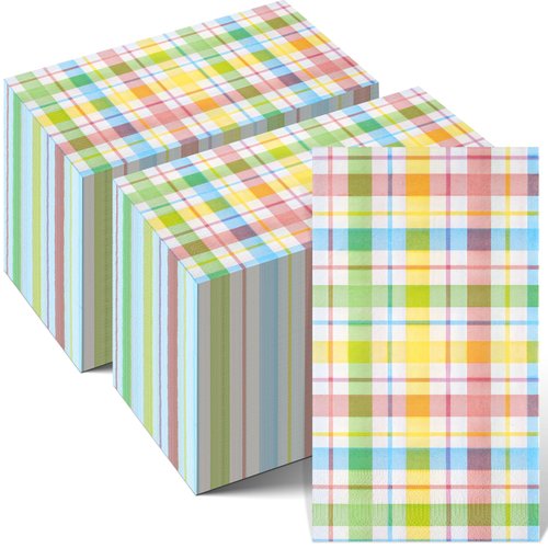 200Pcs Easter Buffalo Plaid Checkered Napkins Decorations,Disposable Spring Pink Blue Yellow Pastel Dinner Hand Paper Napkin for Home Bathroom Wedding Baby Shower Picnic Easter Birthday Party Supplies