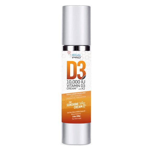 All Natural Vitamin D3 10000IU Vitamin D Cream Maximum Strength, Fight Vitamin D Deficiency Naturally - with Vitamin K2 & Olive Leaf Extract - Three Month Supply - Safe & Effective (10,000IU - 3.6oz)