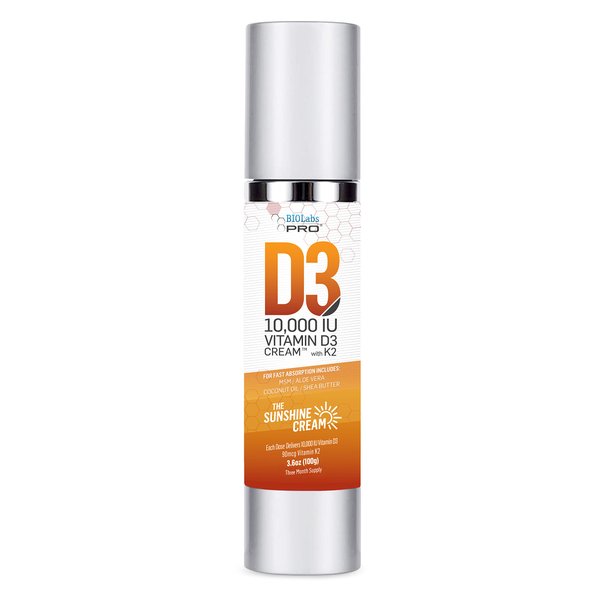 All Natural Vitamin D3 10000IU Vitamin D Cream Maximum Strength, Fight Vitamin D Deficiency Naturally - with Vitamin K2 & Olive Leaf Extract - Three Month Supply - Safe & Effective (10,000IU - 3.6oz)