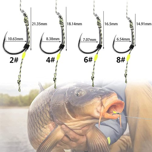 YOTO Carp Fishing Hair Rigs - 24Pcs High Carbon Steel Curved Barbed Carp Hook Swivel Boilies Fishing Rigs with Braided Thread Line Rolling Carp Fishing Accessories, Size #8