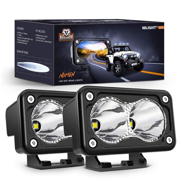 Nilight 2PCS 3Inch Motorcycle Led Pods 1300LM Built-in EMC Driving Light Super Spotlight Offroad Fog Light Auxiliary Light for Motorbike SUV ATV Truck Boat Tractor Forklift, 5 Years Warranty