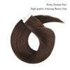 ABH AmazingBeauty Hair Semi-permanent Tape Attached Real Remi Remy Human Hair Extensions Tape in 50g 20pcs Invisible Seamless Reusable Skin Weft Dark Brown Color 2 18 Inch