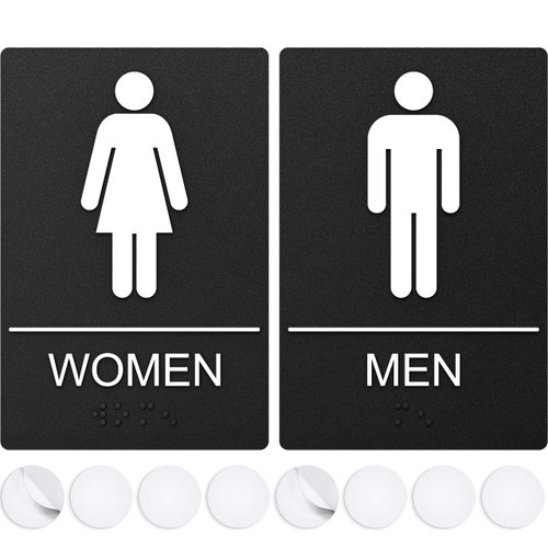 Restroom Sign - Ideal Bathroom Signs for the Office, Business or Home - Apply to Door or Wall - 9" by 3" - Nice Decor - Strong Double-Sided Adhesives Included - Suitable for Men, Women Or Unisex