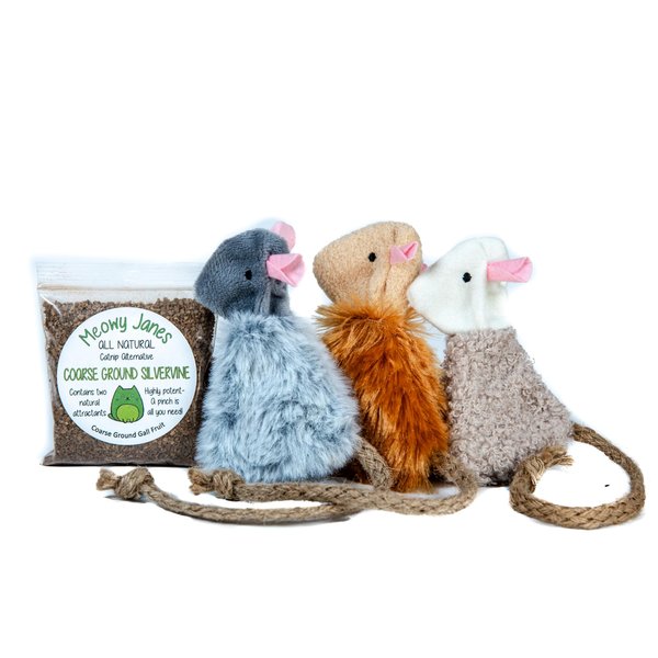 Meowy Janes Refillable Mouse 3 Pack | Silvervine Filling | Handmade Cat Toy, Fuzzy Toy Gift Pack for Cats