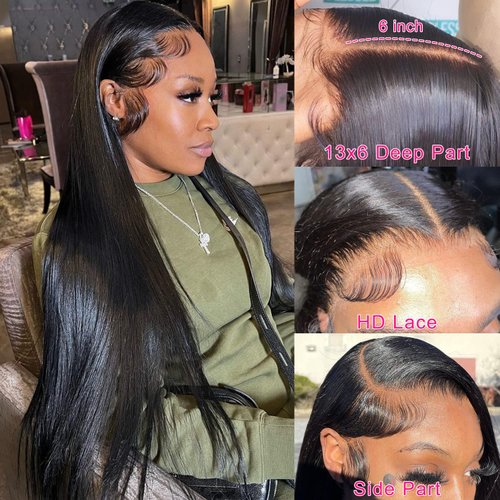 34 Inch Lace Front Wig Human Hair 13x6 HD Lace Front Wigs Human Hair Straight Lace Front Wigs Human Hair 13x6 Frontal Wig 150% Density Pre Plucked with Baby Hair 13x6 Wigs for Black Women Human Hair