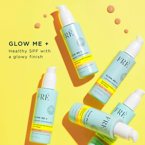 Tinted Mineral Sunscreen with Non-Nano Zinc Oxide, SPF 30 Face Moisturizer, GLOW ME by FRE Skincare (Medium-Deep) - Hydrating Lightweight Face Cream for Smoother & Glowing Skin - Reef-Safe Sunscreen