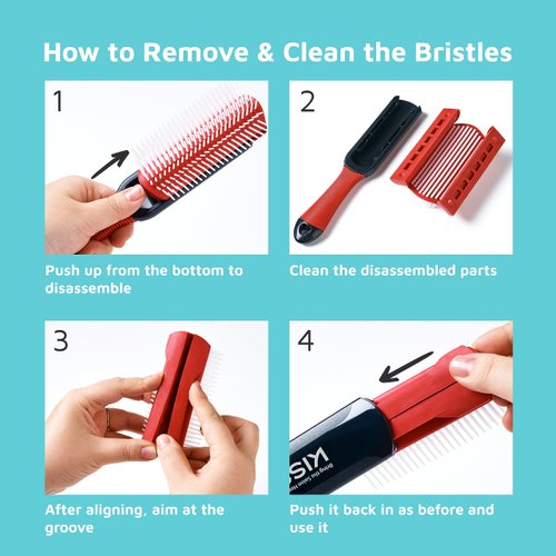 KISS Colors&Care 7 Row Non-Slip Detangling Hair Brush,Removable Cushion For Cleaning,Slip-Proof Handle For Sturdy Grip ,Detangles Without Pulling or Tugging Hair,Suitable for All Hair Types