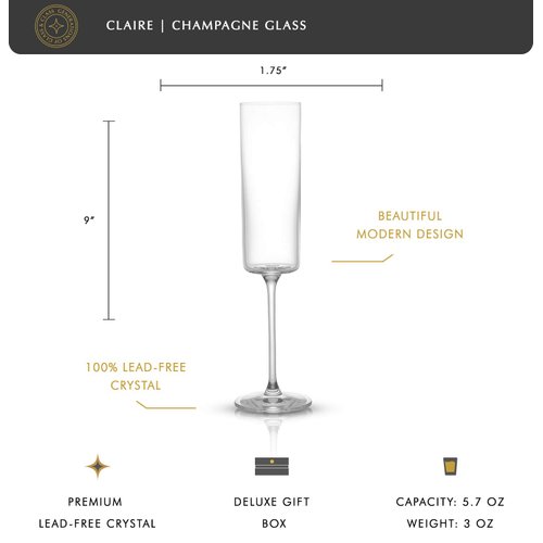 JoyJolt Champagne Flutes – Claire Collection Crystal Champagne Glasses Set of 2 – 5.7 Ounce Capacity – Exquisite Craftsmanship – Ideal for Home Bar, Special Occasions – Made in Europe