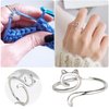 Yarn Ring Cat Kitty Ears Adjustable Size Crochet Ring Beginner Knitting Crocheting Gift Crochet Tension Regulator Tool Finger Ring Gift Toothless Rings (Silver, One Size)