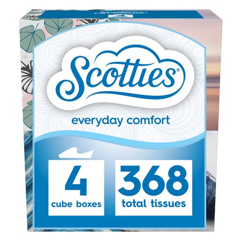 Scotties Everyday Comfort Facial Tissues, 2-Ply, 92 Tissues Per Box, (Pack of 4)