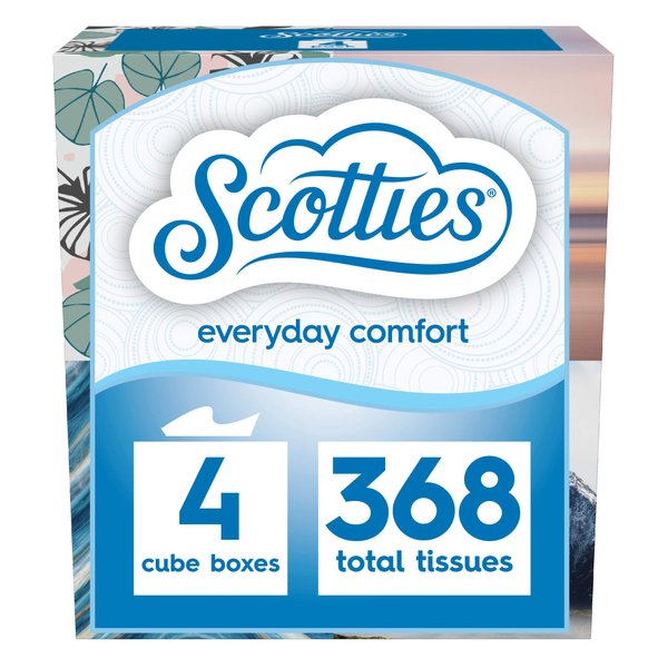 Scotties Everyday Comfort Facial Tissues, 2-Ply, 92 Tissues Per Box, (Pack of 4)