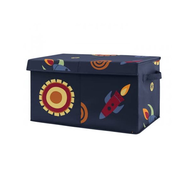 Sweet Jojo Designs Space Galaxy Planets Boy Small Fabric Toy Bin Storage Box Chest For Baby Nursery or Kids Room - Navy Blue Star and Moon Rocket Ship
