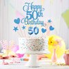Lecferrarc 50th Birthday Cake Decorations, 50th Birthday Candles Cake Numeral Candles and Glitter Happy 50th Birthday Cake Toppers Set for Birthday Party Supplies (Blue)