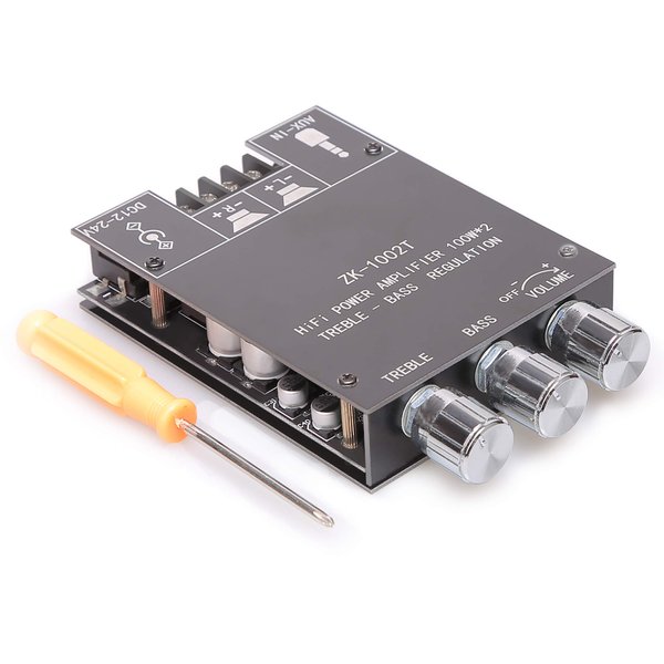 100W+100W Amplifier Board with Treble and Bass Control, DC 9-24V, BT and AUX Inputs, 2.0 Channel Stereo AMP Board for DIY Wireless Speakers, Password Free (ZK-1002T)