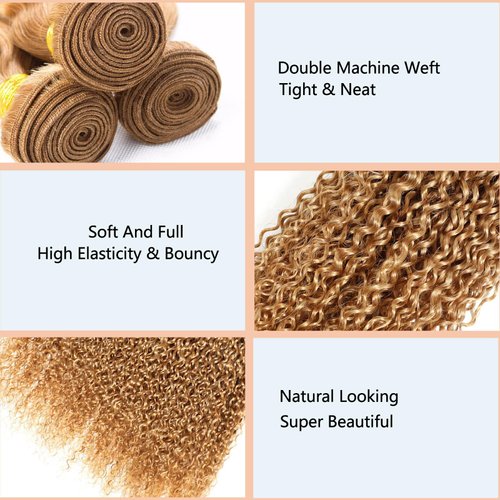 #27 Blonde Human Hair Bundles Curly Bundles Human Hair 26 28 30Inch 3 Bundles Human Hair Curly Human Hair Bundles 10A Unprocessed Brazilian Virgin Hair Color 27 Human Hair Bundles (#27-JC-26 28 30)