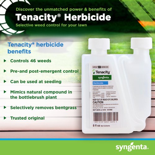 Syngenta Tenacity Herbicide - Pre-Emergent and Post-Emergent Weed Control, 8-oz. Liquid Weed Killer for Lawns and Turf Grasses, Active Ingredient Mesotrione Herbicide